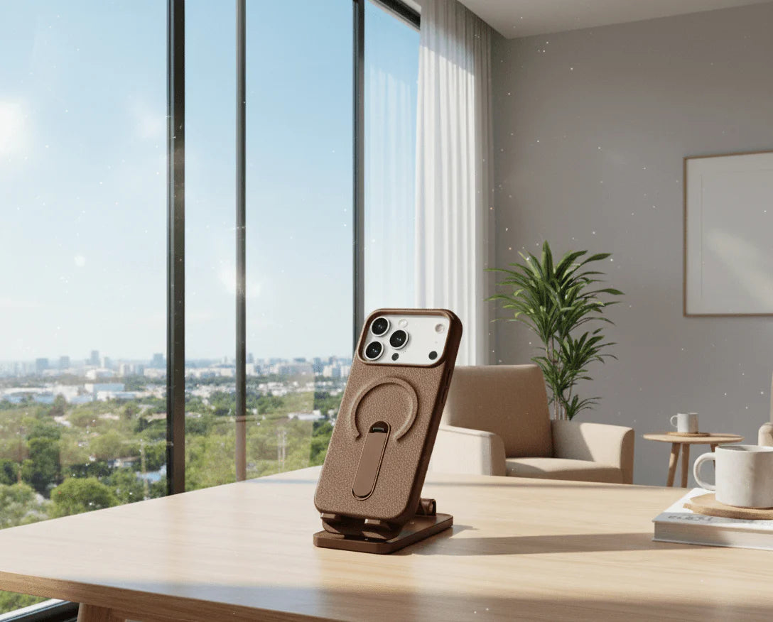 Luxury Leather MagSafe Case with Ring Kickstand for iPhone